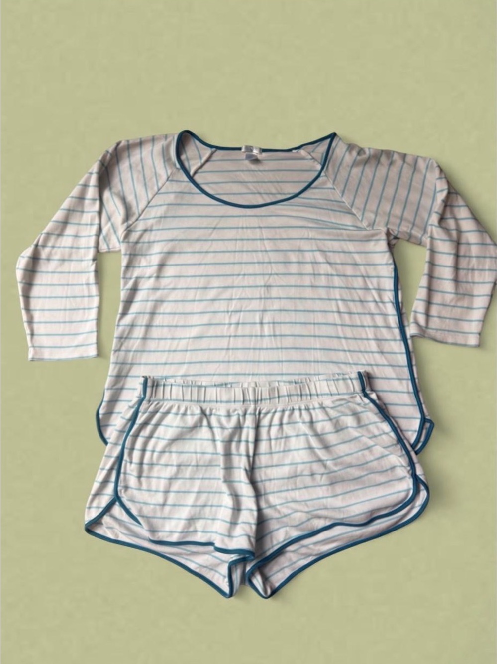 LAKE Striped Blue-Trim Women's Pajama Set - Comfort Lounge Top & Shorts